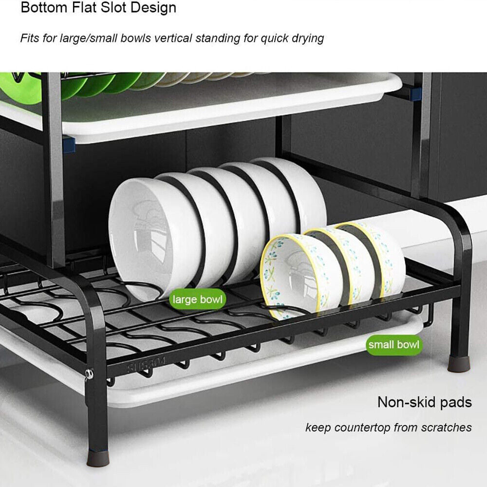 3 Tier Dish Drainer Rack With Drip Tray Cutlery Holder Plate Rack Kitchen Sink GoodsCorner