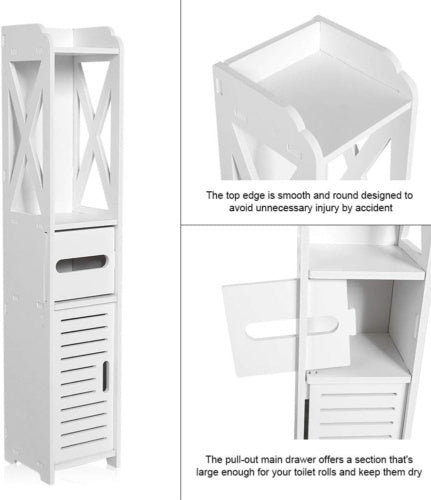 4 Tiers Modern Bathroom Furniture Cabinet Wood Slim Shelf Cupboard Storage Unit. GoodsCorner