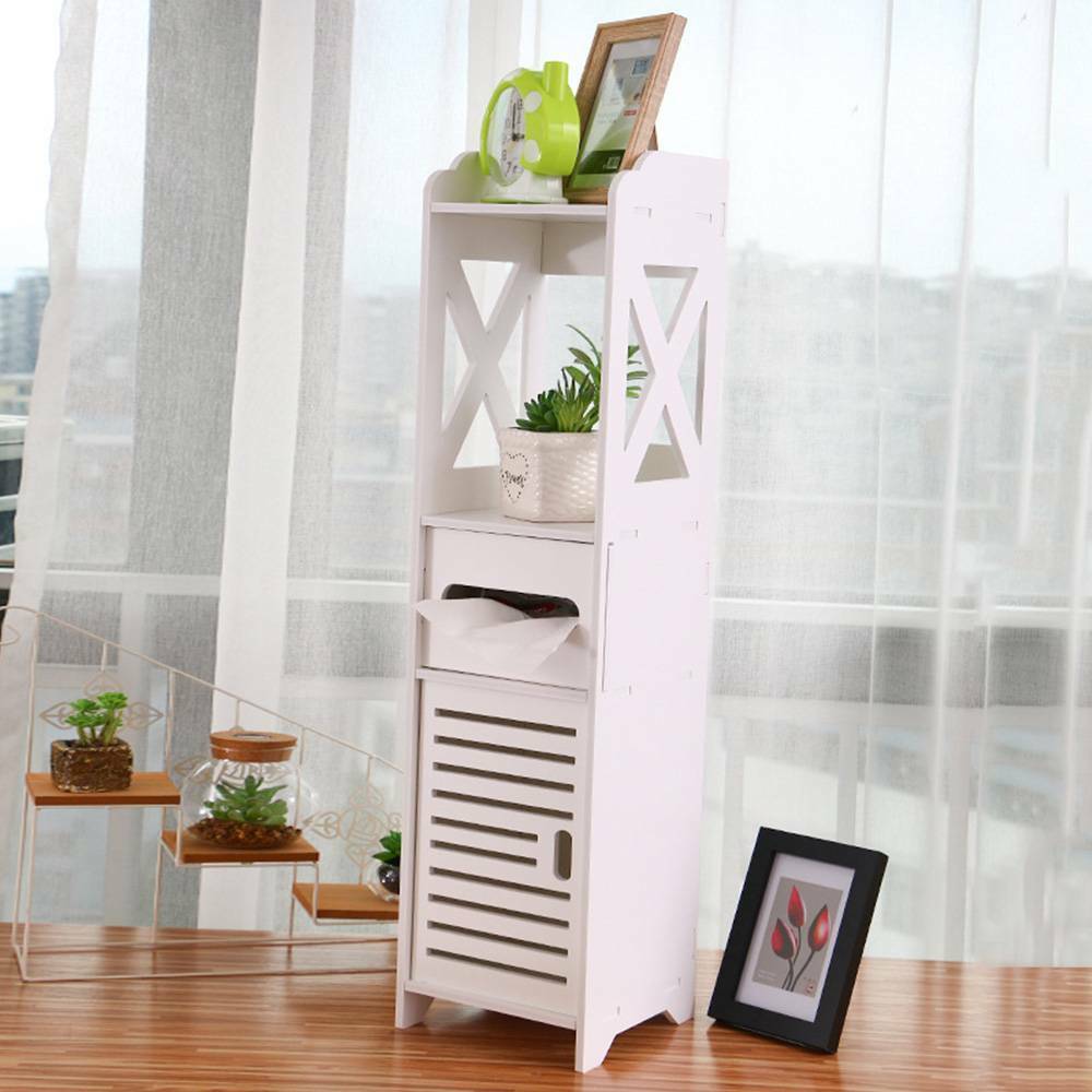 4 Tiers Modern Bathroom Furniture Cabinet Wood Slim Shelf Cupboard Storage Unit. GoodsCorner