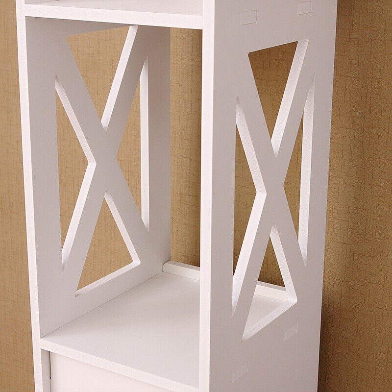 4 Tiers Modern Bathroom Furniture Cabinet Wood Slim Shelf Cupboard Storage Unit. GoodsCorner