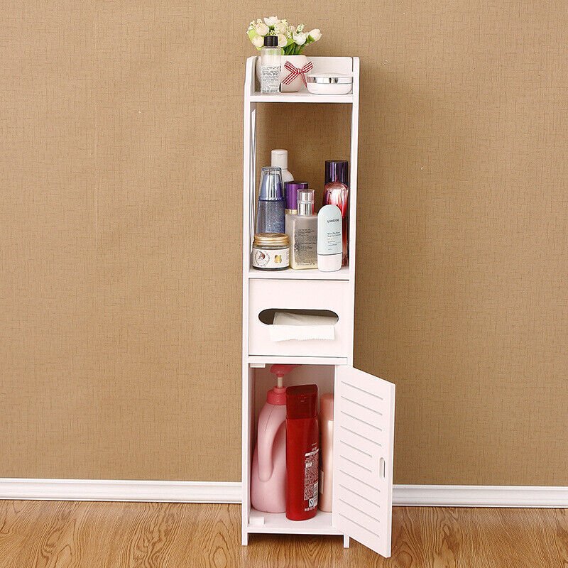4 Tiers Modern Bathroom Furniture Cabinet Wood Slim Shelf Cupboard Storage Unit. GoodsCorner