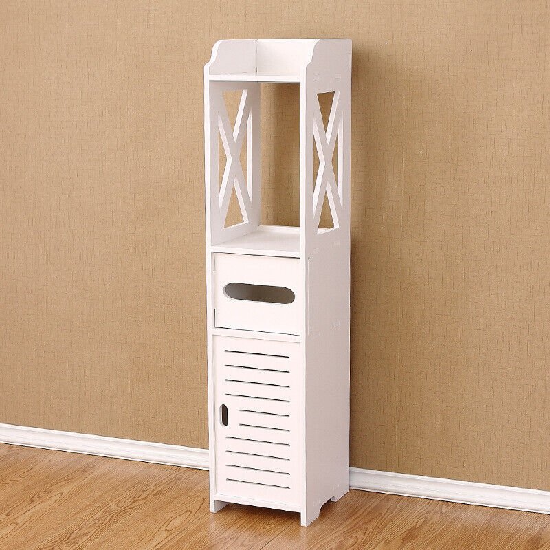 4 Tiers Modern Bathroom Furniture Cabinet Wood Slim Shelf Cupboard Storage Unit. GoodsCorner