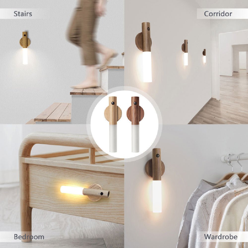 Auto LED USB Magnetic Wood Wireless Night Light Corridors Porch Lights PIR Motion Sensor Wall Light Cabinet Lamp GoodsCorner