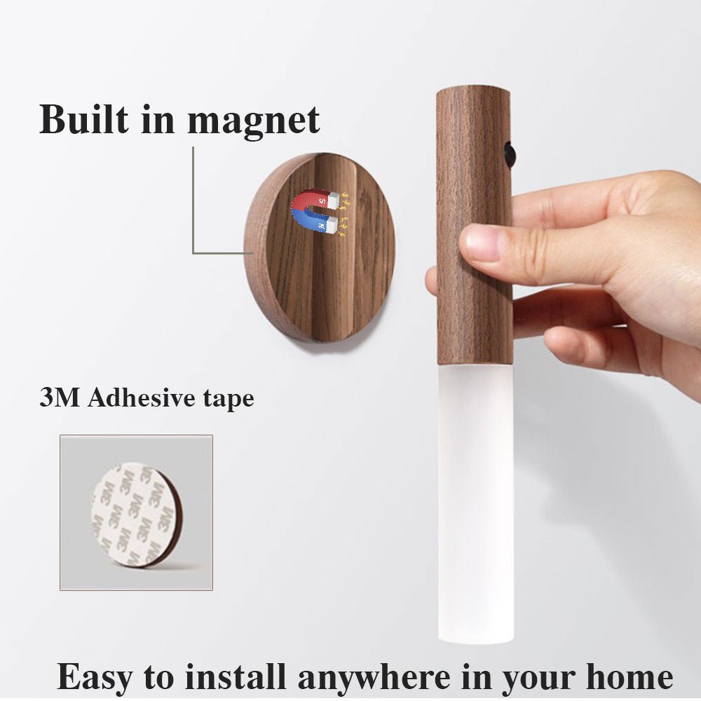 Auto LED USB Magnetic Wood Wireless Night Light Corridors Porch Lights PIR Motion Sensor Wall Light Cabinet Lamp GoodsCorner