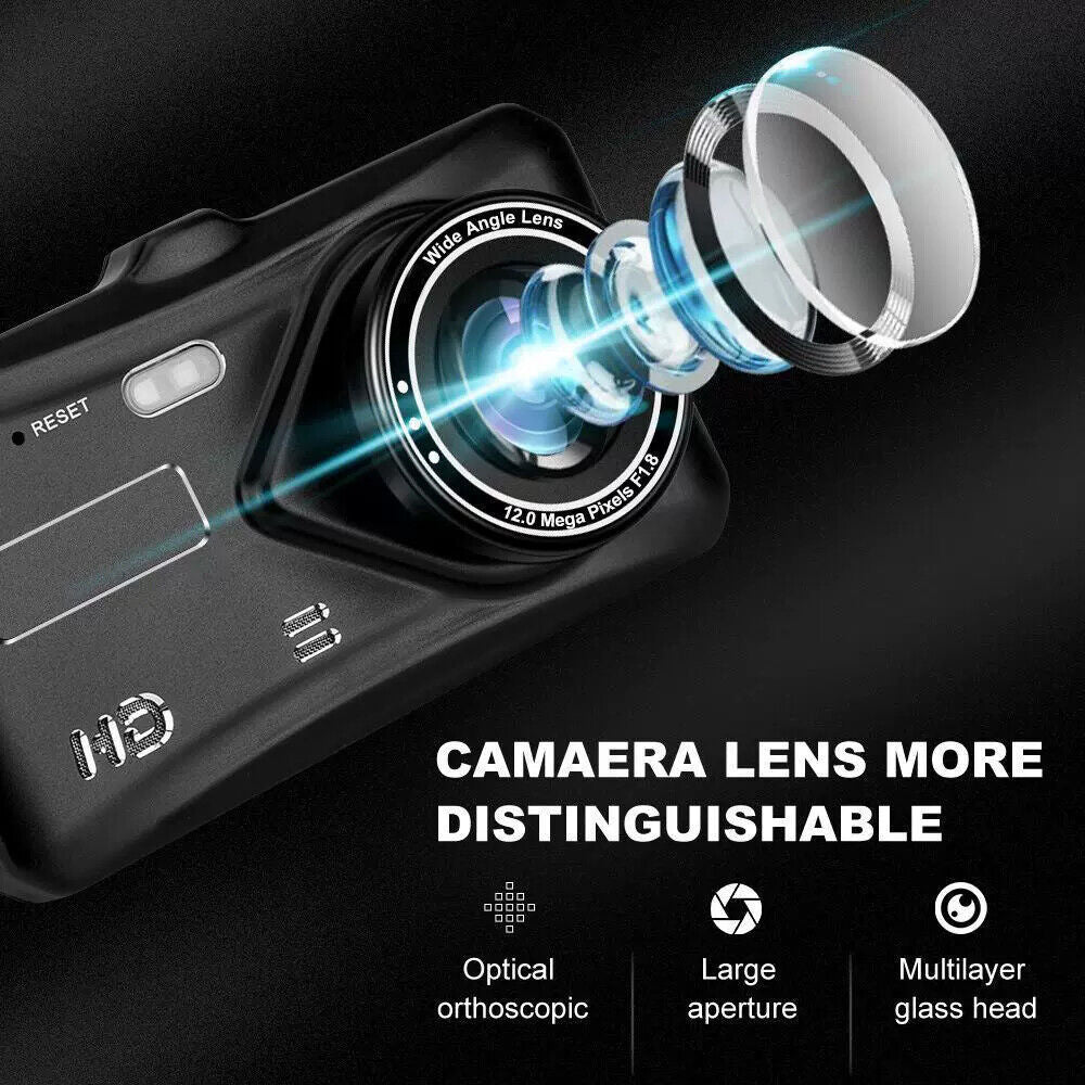 Dashcam Pro Dual Lens Car Camera – 1080P Full HD Front & Waterproof Rear, 32GB SD Card, 4'' IPS Touch Screen, G - Sensor, WDR, Parking Monitor GoodsCorner