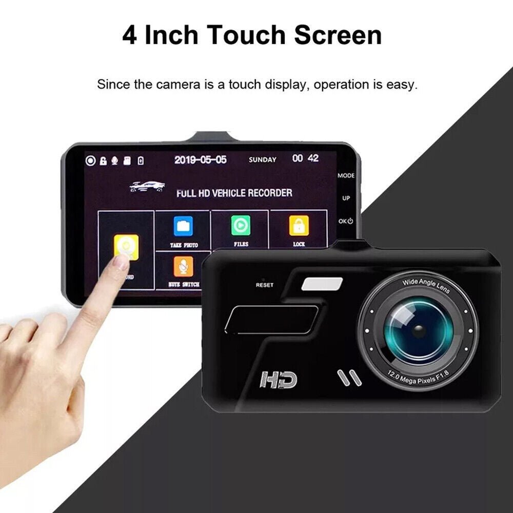 Dashcam Pro Dual Lens Car Camera – 1080P Full HD Front & Waterproof Rear, 32GB SD Card, 4'' IPS Touch Screen, G - Sensor, WDR, Parking Monitor GoodsCorner