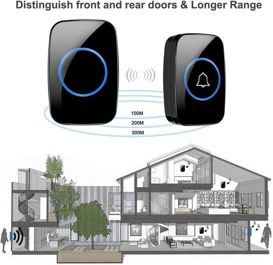 Wireless Doorbell 4 Receivers and 2 Waterproof Push Button, 300m Remote home cordless call bell GoodsCorner
