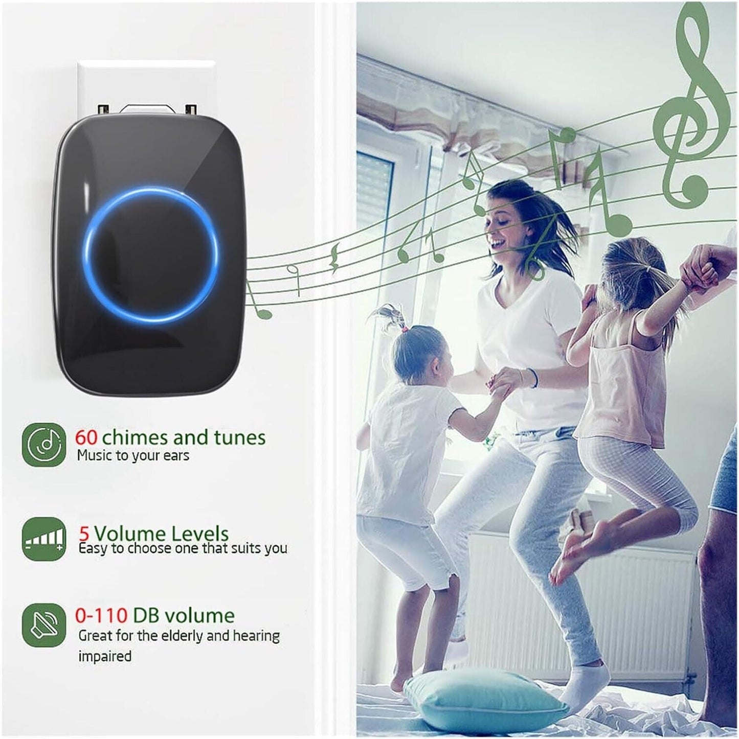 Wireless Doorbell 4 Receivers and 2 Waterproof Push Button, 300m Remote home cordless call bell GoodsCorner
