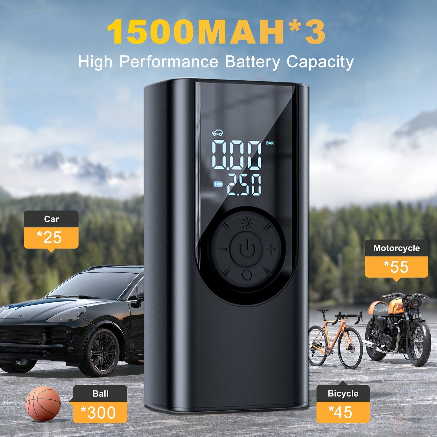 Wireless Tyre Inflator with Power Bank Support - 150PSI Portable Air Compressor for Car, Motorcycle, Bicycle, and Sports Balls GoodsCorner