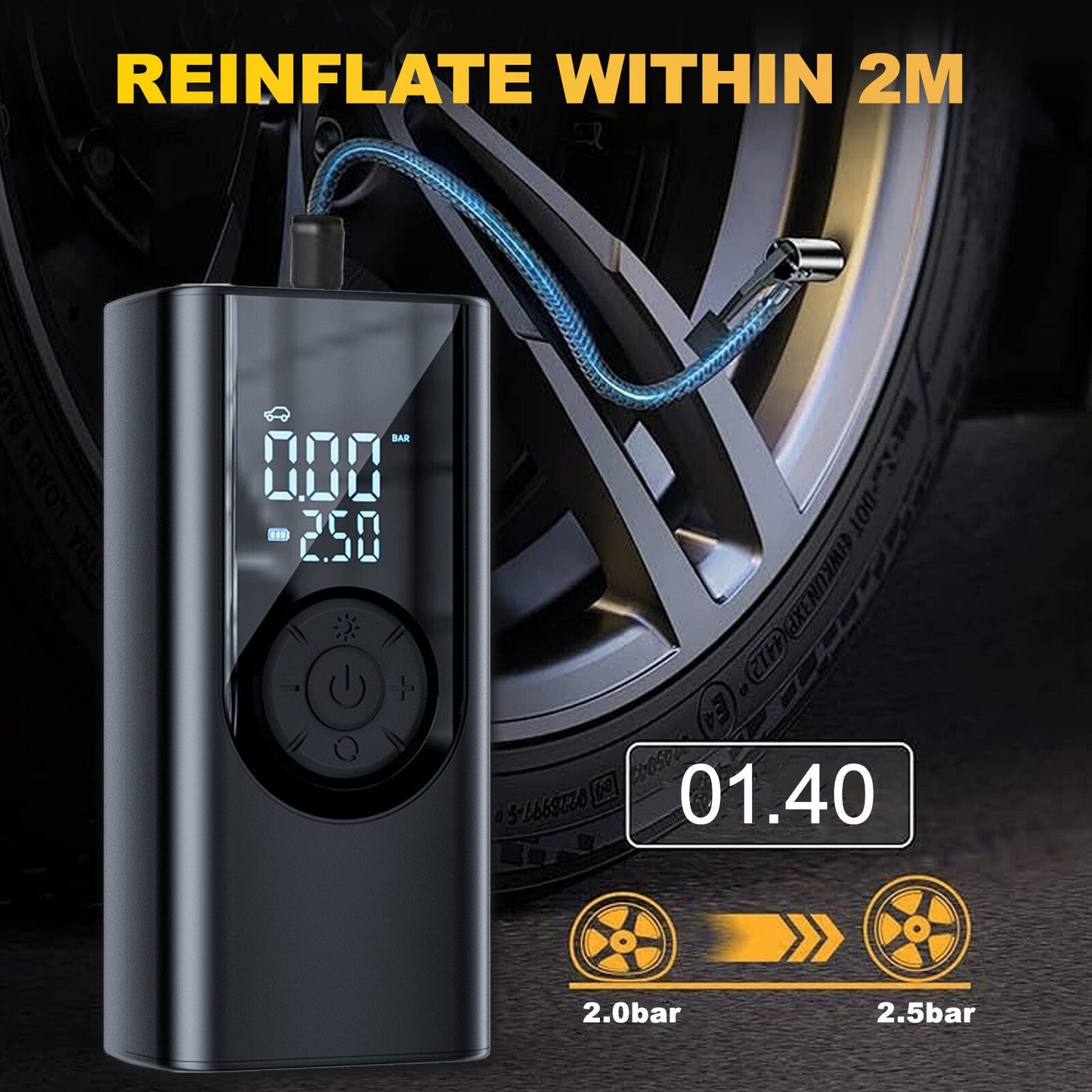 Wireless Tyre Inflator with Power Bank Support - 150PSI Portable Air Compressor for Car, Motorcycle, Bicycle, and Sports Balls GoodsCorner