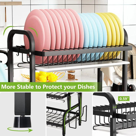 3 Tier Dish Drainer Rack With Drip Tray Cutlery Holder Plate Rack Kitchen Sink GoodsCorner