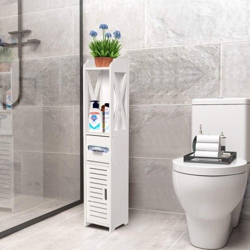 4 Tiers Modern Bathroom Furniture Cabinet Wood Slim Shelf Cupboard Storage Unit. GoodsCorner