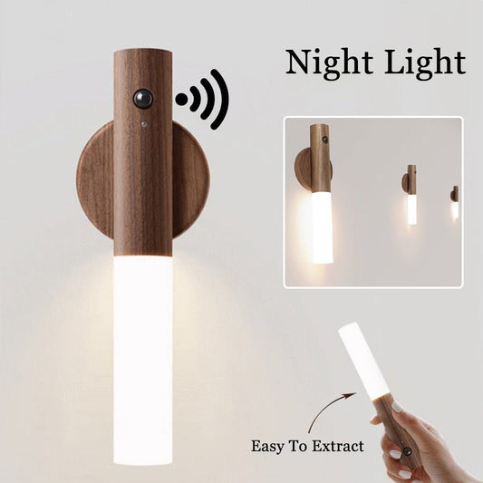 Auto LED USB Magnetic Wood Wireless Night Light Corridors Porch Lights PIR Motion Sensor Wall Light Cabinet Lamp GoodsCorner