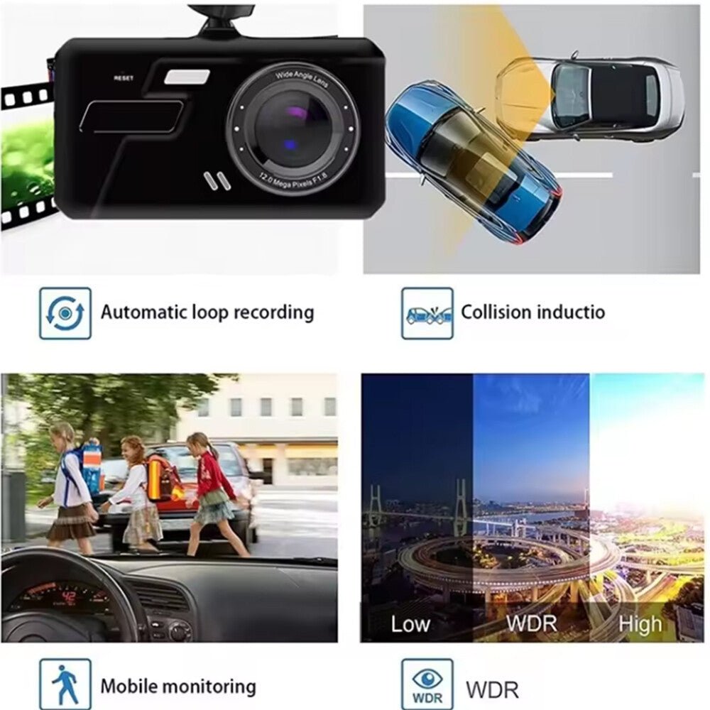 Dashcam Pro Dual Lens Car Camera – 1080P Full HD Front & Waterproof Rear, 32GB SD Card, 4'' IPS Touch Screen, G - Sensor, WDR, Parking Monitor GoodsCorner