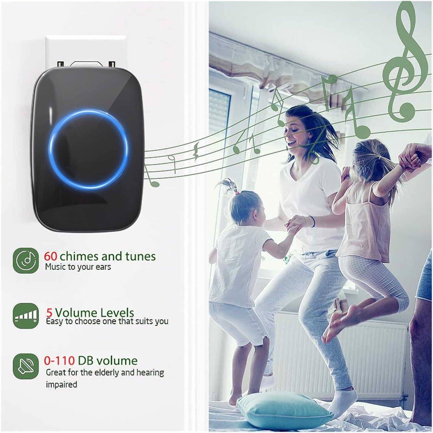 Wireless Doorbell 4 Receivers and 2 Waterproof Push Button, 300m Remote home cordless call bell GoodsCorner