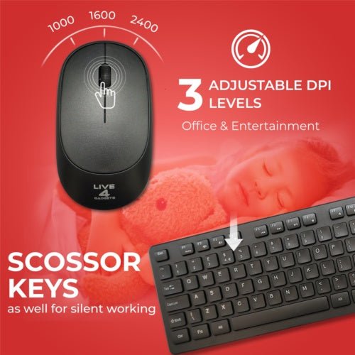 Wireless Keyboard & Mouse Combo Set – 2.4GHz USB - A Nano Receiver - Up to 2400 DPI - Full - Size Slim Design for PC & Laptop - White, Black GoodsCorner